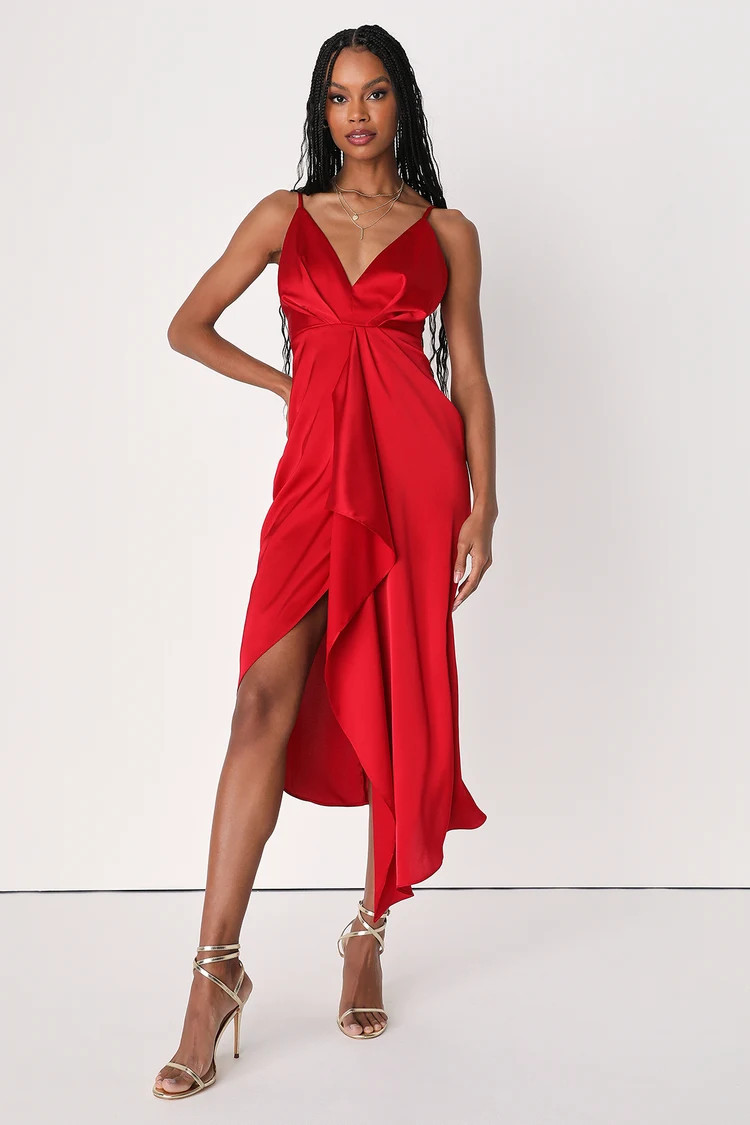 Red Dress | Red Holiday Dress Red Satin Dress | holiday dressses womens holiday outfit women | Lulus (US)