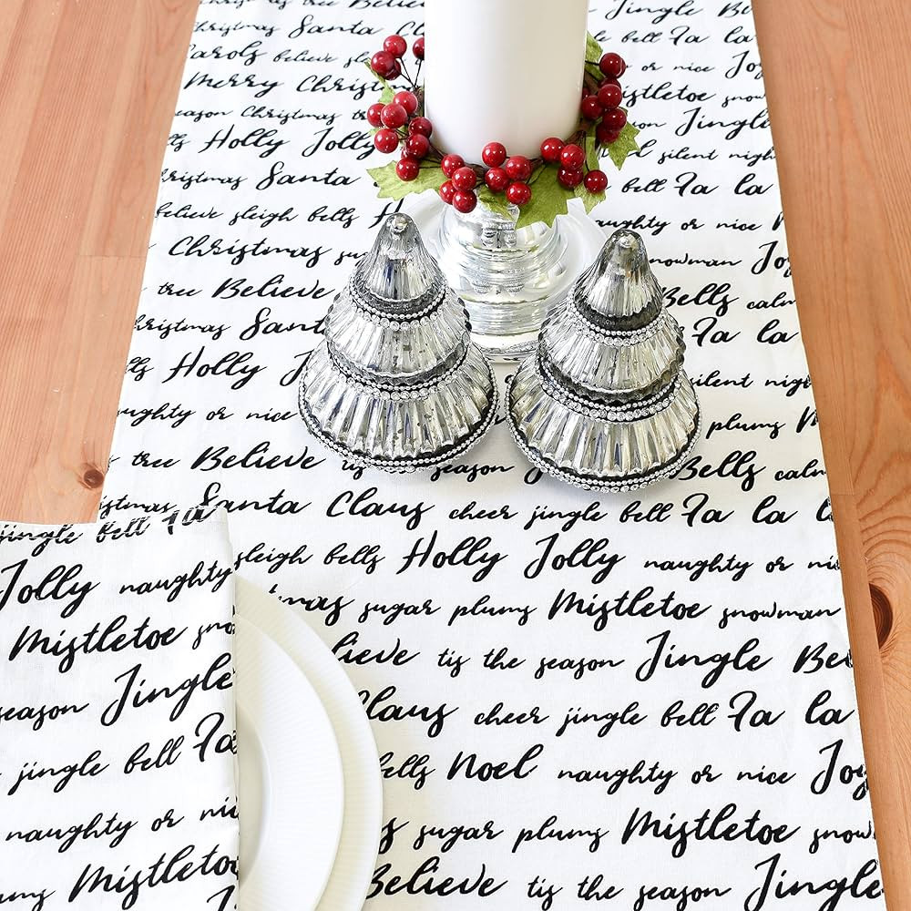 Christmas Table Runner for Holiday Decor (Off-White, 14x80 inch, Pack of 1) Fabric Lined | Proper... | Amazon (US)