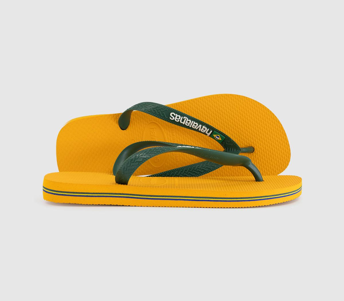 Havaianas Womens Brasil Logo Flip Flops Yellow, 3/4 | Office Shoes (UK)