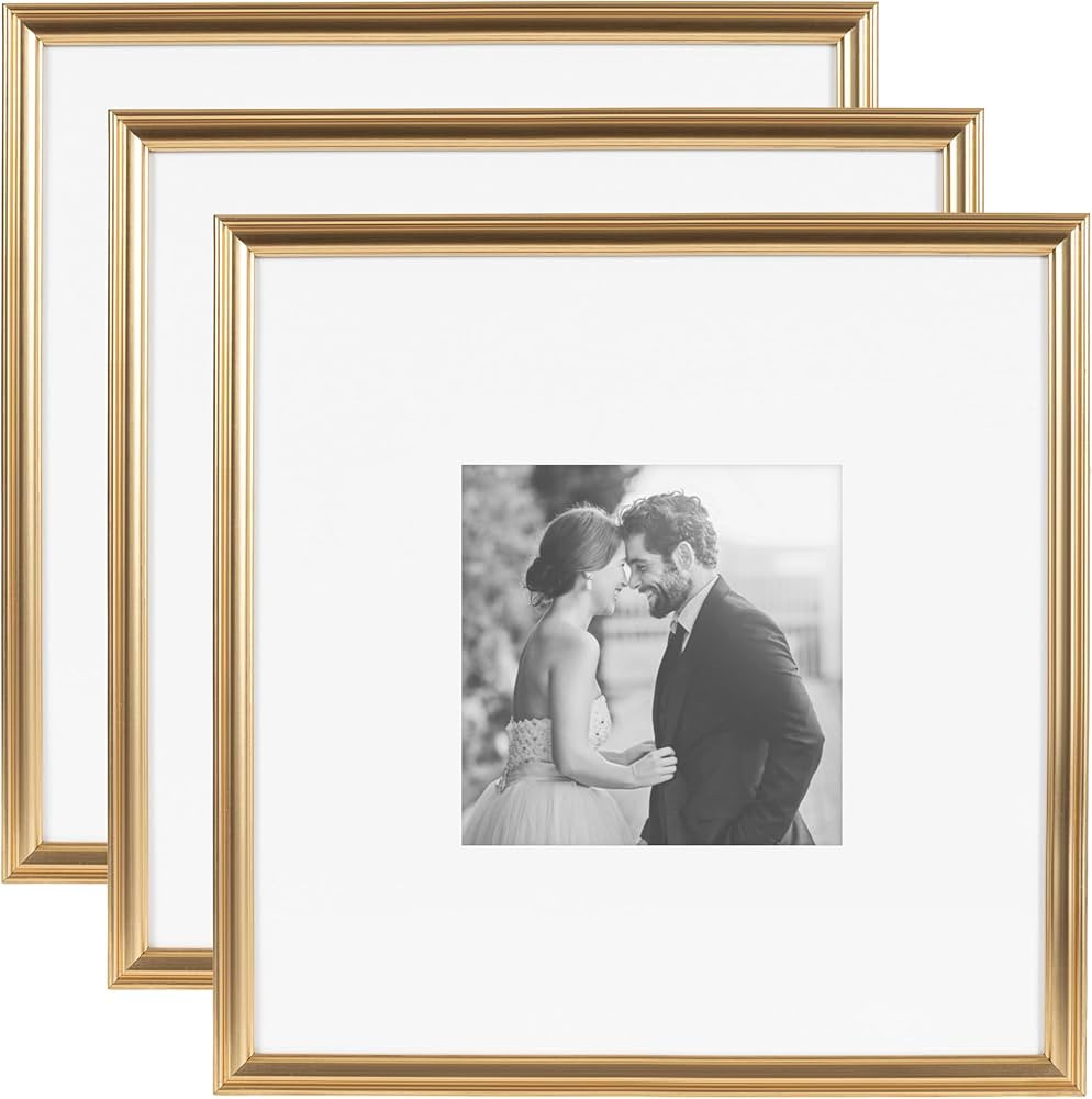 Kate and Laurel Adlynn Square Picture Frame Set of 3, 16 x 16 matted to 8 x 8, Gold, Modern Three... | Amazon (US)