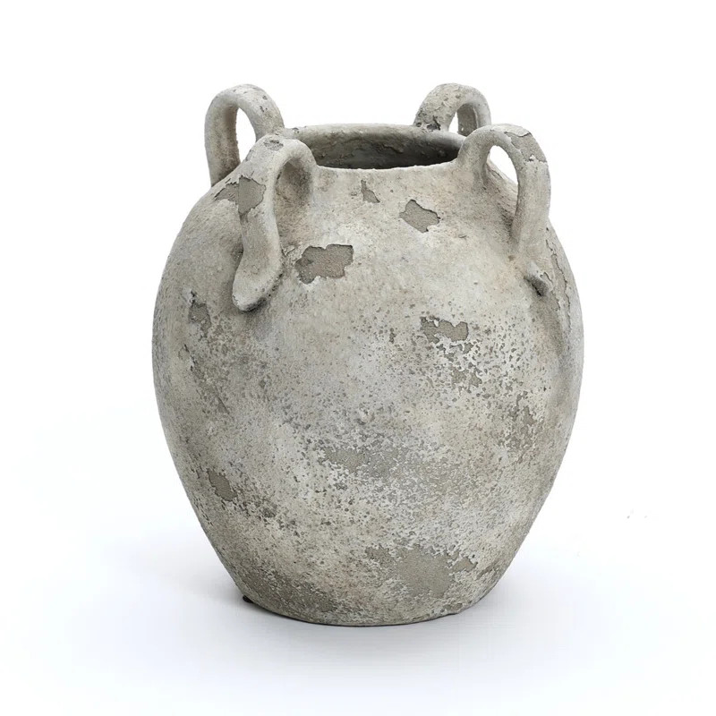 Antique Multi-Color Gray and White Terracotta 11-Inch Round Amphora Vase with Handles | Wayfair North America