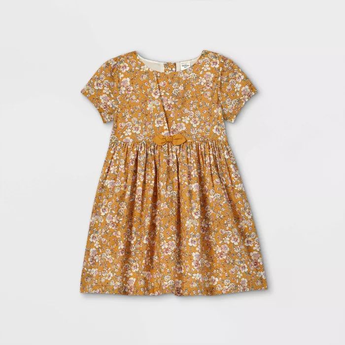 OshKosh B'gosh Toddler Girls' Floral Tie-Front Short Sleeve Dress - Gold | Target