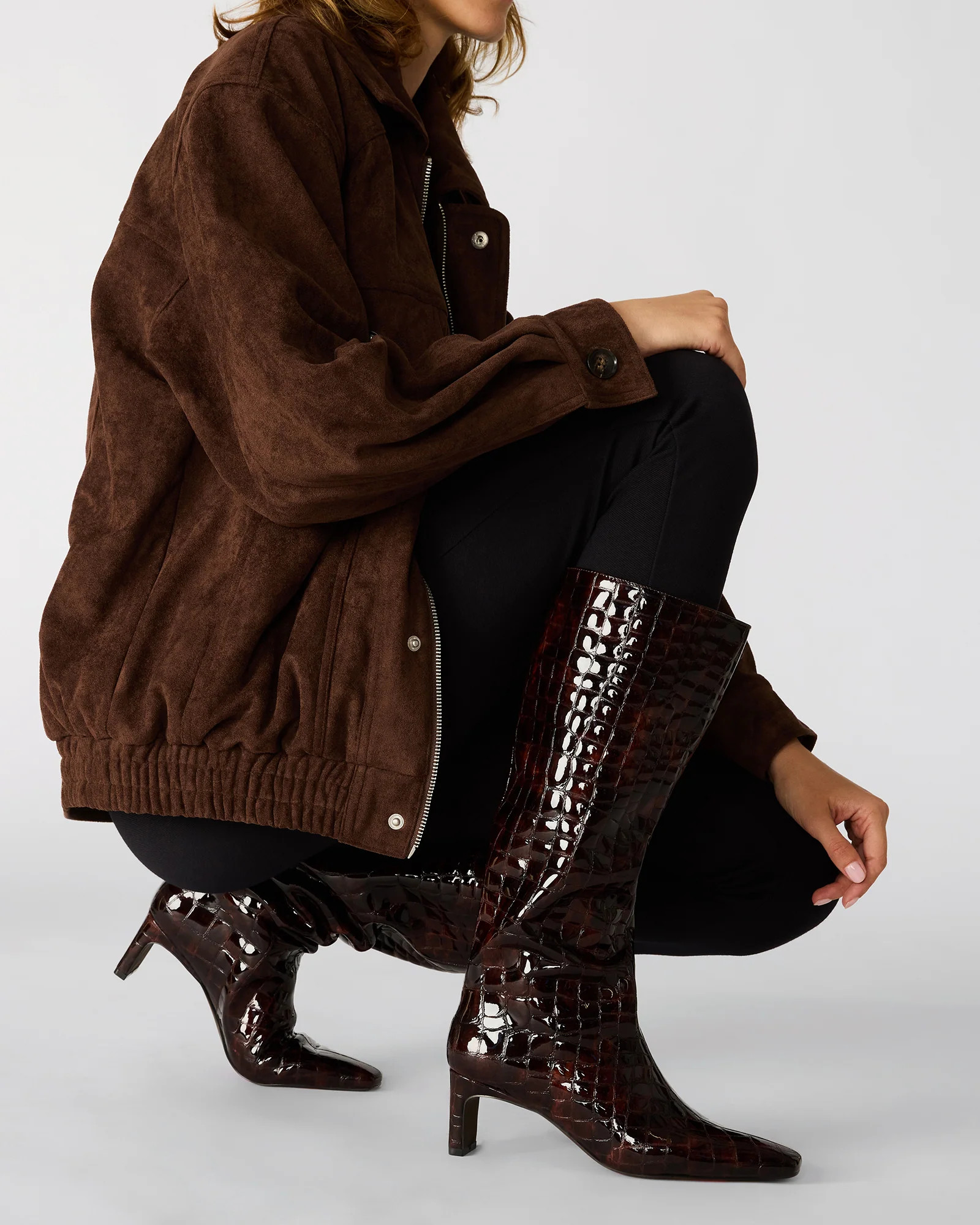 JENDI Tortoise Crocodile Square-Toe Knee-High Women's Boot | Steve Madden (US)