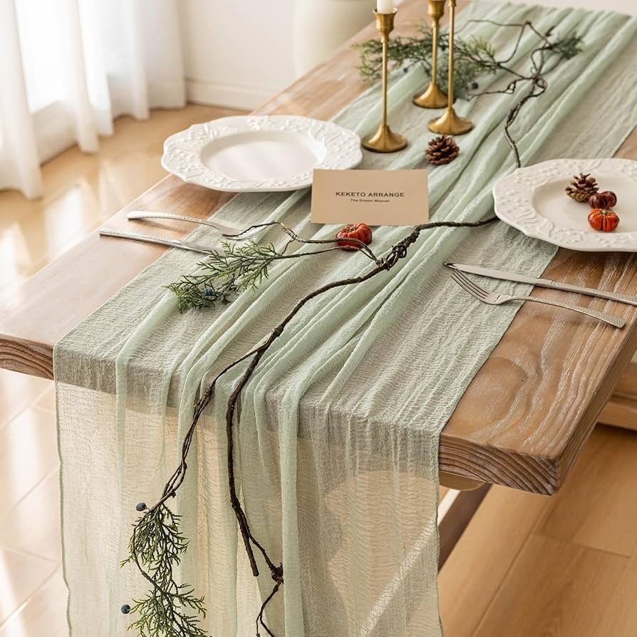 Keketo Sage Green Easter Table Runner Cheesecloth 120 Inch 10 FT Rustic Boho Cheese Cloth Table R... | Amazon (US)