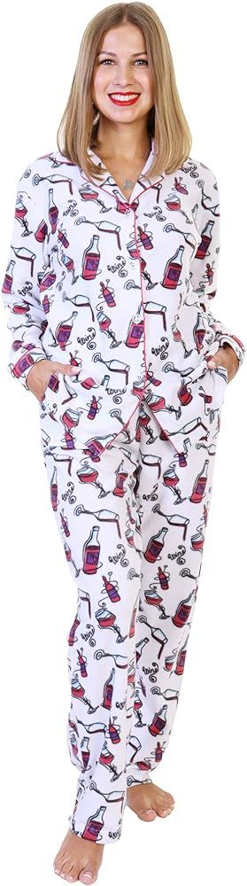 Angelina Women's Cozy Fleece Notch Collar Pajama Set with Pockets | Amazon (US)