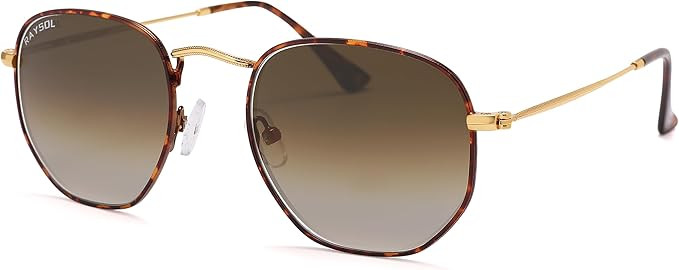 RAYSOL 100% Real Glass Lens, Hexagonal Sunglasses for Women Men, Metal Frame Square Shades | Amazon (US)