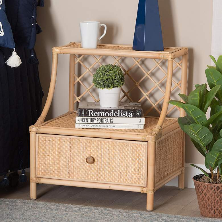 Lalo 21 1/2" Wide Natural Brown Rattan 1-Drawer Nightstand | Lamps Plus
