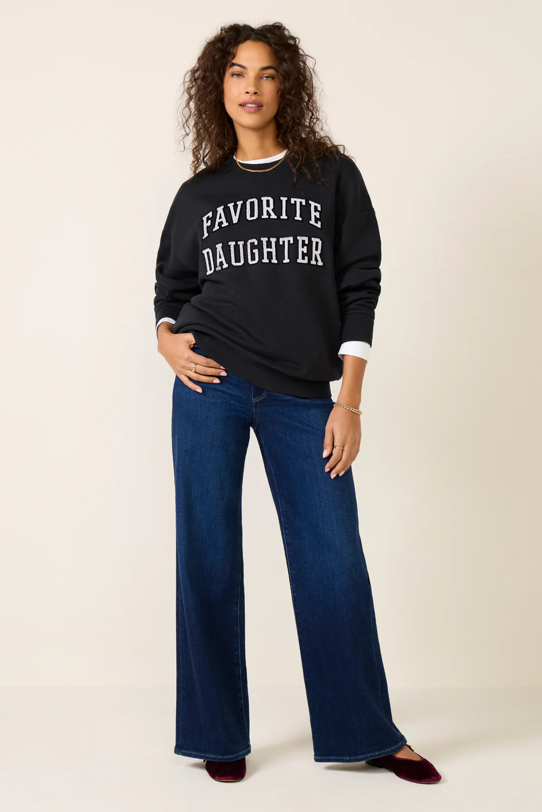 FAVORITE DAUGHTER Women's The Collegiate Embroidery Sweatshirt, Size Large, Black | Evereve