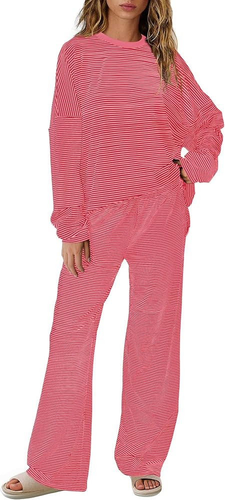 SENSERISE Womens Striped Lounge Set 2 Piece Outfits Fall Matching Pajama Sets Long Sleeve Striped... | Amazon (US)