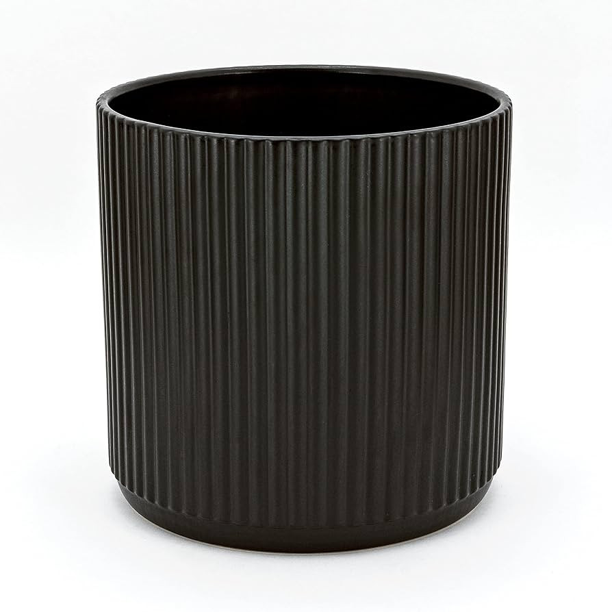 Amazon Basics Fluted Ceramic Round Planter, 10-Inch, Black | Amazon (US)