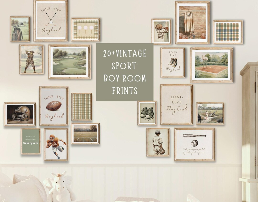 Sport Nursery Wall Art Vintage Sport Prints Boy Room Baseball Nursery Gallery Wall Football Boy R... | Etsy (US)