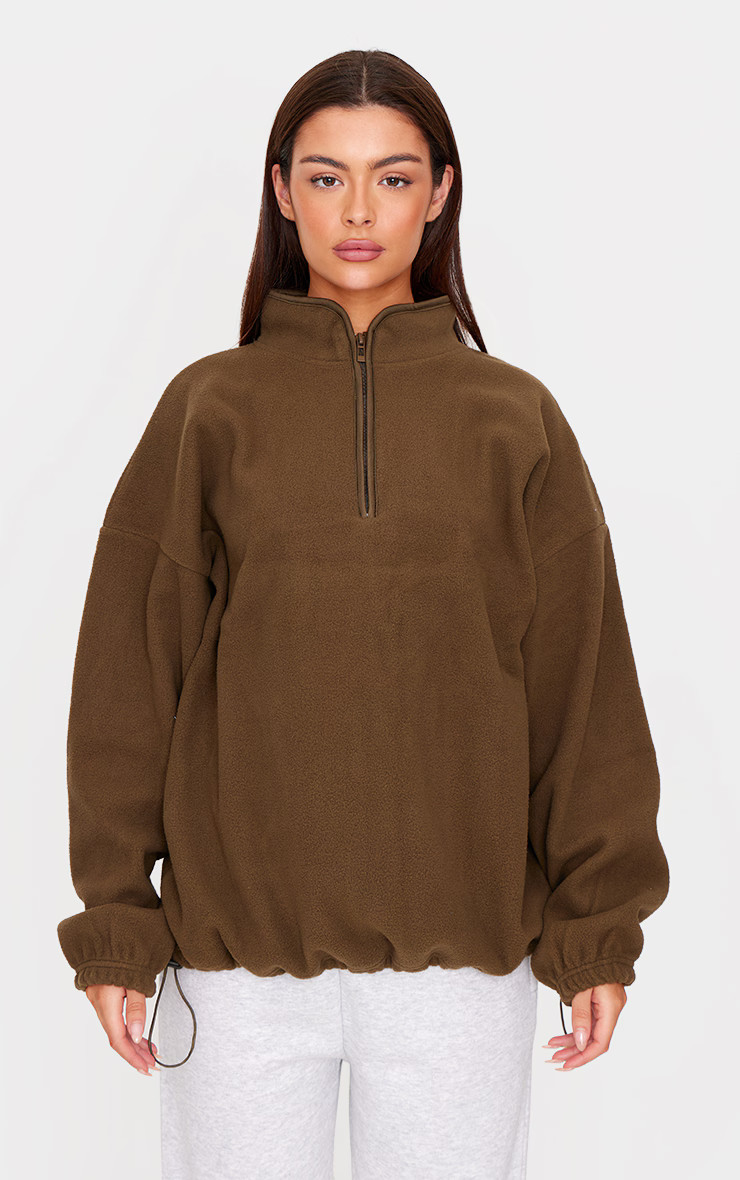 Olive Oversized Fitting Contrast Binding Toggle Fleece | PrettyLittleThing US