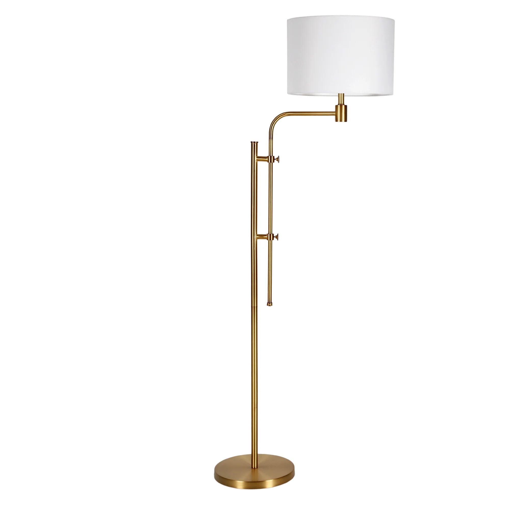 Evelyn&Zoe Polly Height-Adjustable Floor Lamp with Fabric Shade in Brass/White | Walmart (US)