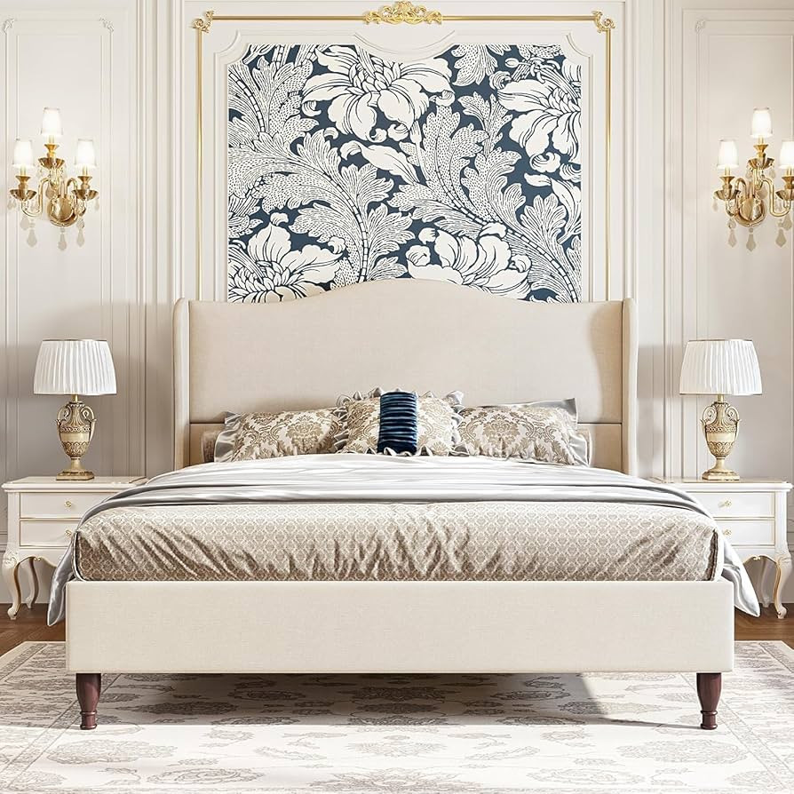 koorlian Queen Size Bed Frame Upholstered Platform Bed with 51" Tall Headboard Wingback, Soft Fab... | Amazon (US)