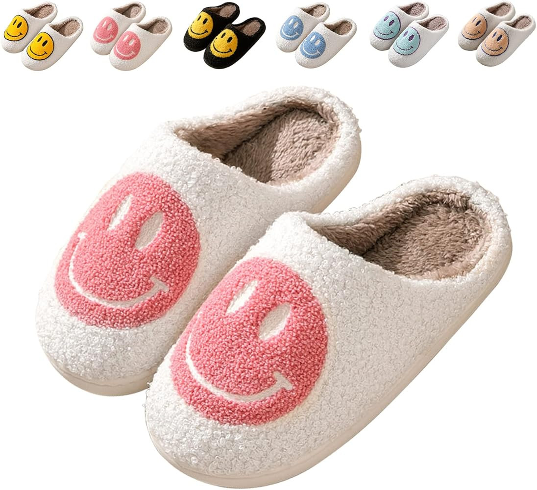 Beishani Retro Smiley Face Slippers, Smiley Slippers Cozy Comfy Plush Preppy Slippers Warm Slip-o... | Amazon (US)