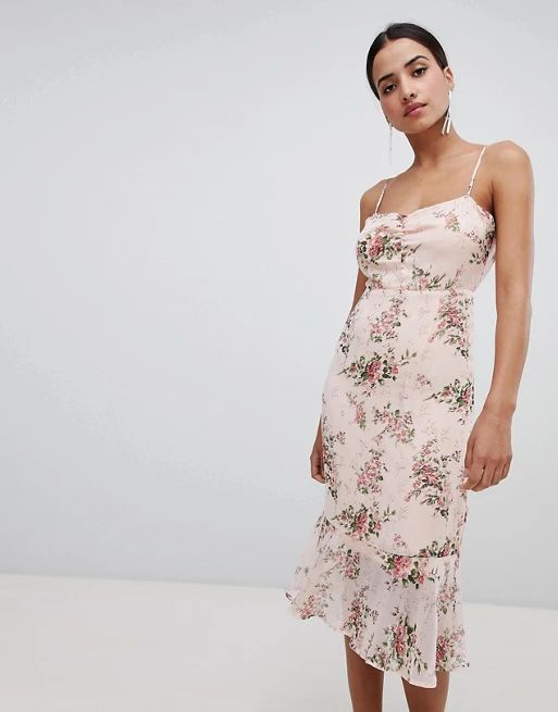 Boohoo Floral Peplum Hem Midi Dress | ASOS US