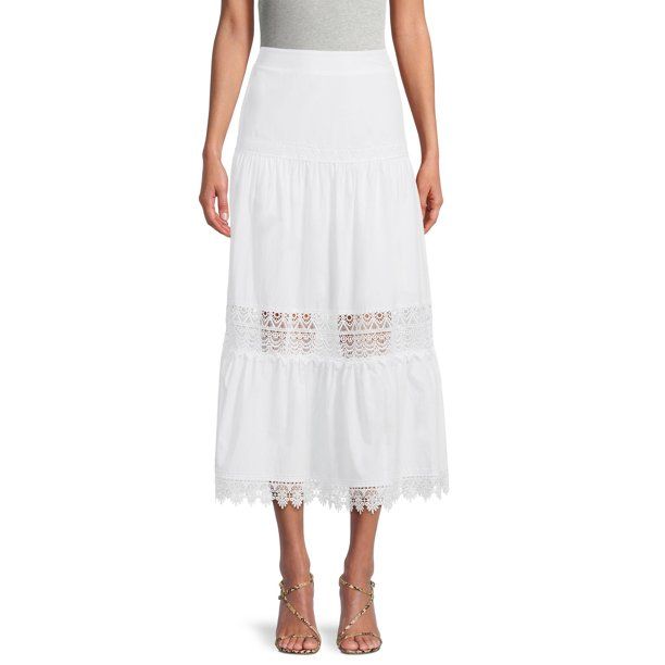 Time and Tru Women’s Tiered Maxi Skirt with Lining and Lace - Walmart.com | Walmart (US)