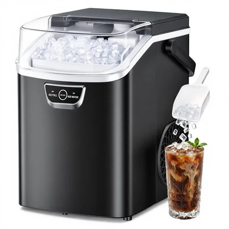 SIMZLIFE Countertop Nugget Ice Maker 33Lbs/24H, 5-Min Ice Cycle, Self-Cleaning, Portable Ice Machine with Basket & Scoop, Black | Walmart (US)