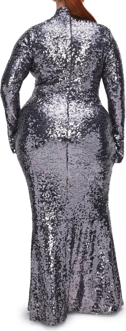 Good American Sequin Funnel Neck Long Sleeve Gown | Nordstrom | Nordstrom