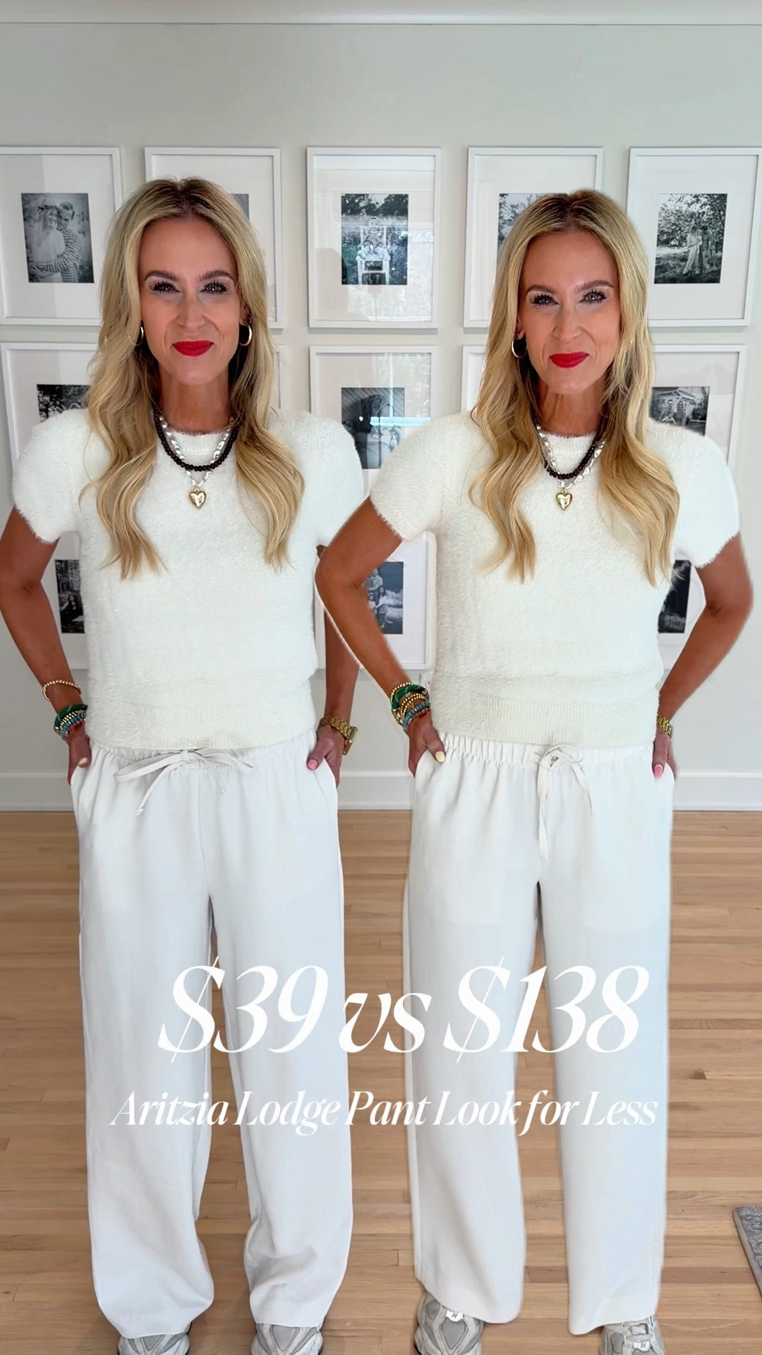 Aritzia lodge pants look for less! I love these for a fraction of the price, and they are the exact same material!! No wrinkle!! I’m in a medium (one size up) long.