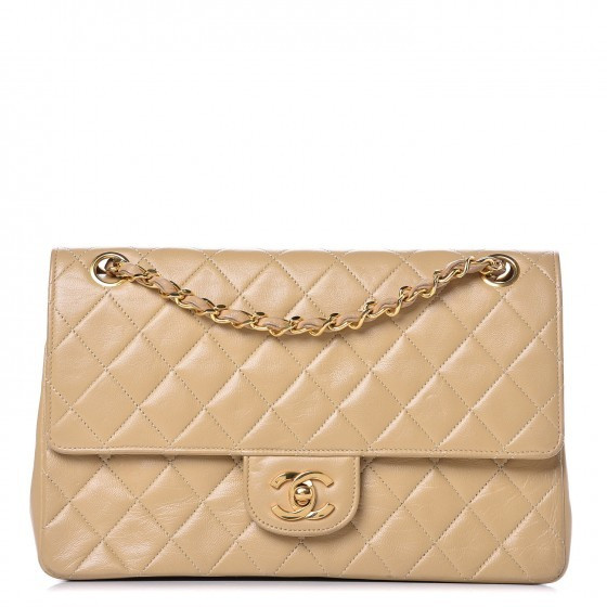CHANEL Lambskin Quilted Medium Double Flap Beige | Fashionphile
