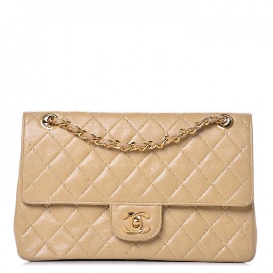 CHANEL Lambskin Quilted Medium Double Flap Beige | Fashionphile
