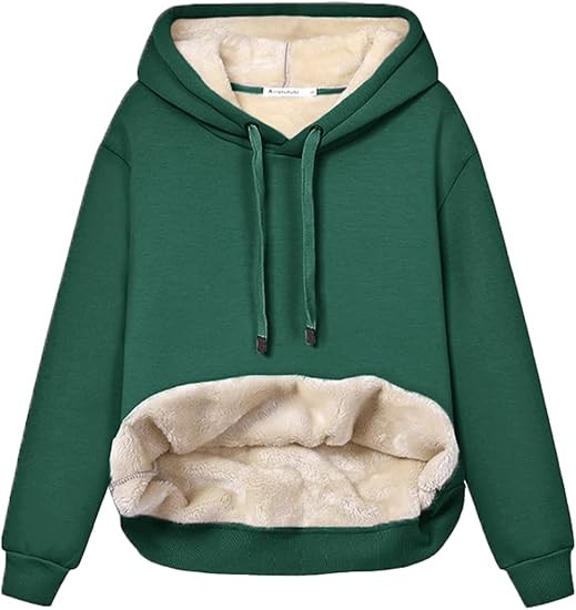 Haellun Womens Casual Winter Warm Fleece Sherpa Lined Pullover Hooded Sweatshirt | Amazon (US)