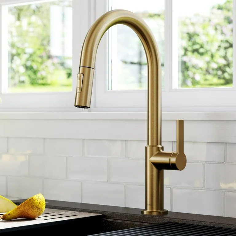 Kraus Oletto Single Handle Pull-Down Kitchen Faucet in Brushed Brass | Walmart (US)