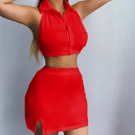 Yilirongyumm Red XXXL Women s Skirt Suit Womens Lapel Sleeveless Top And Pack Hip Skirt Set Solid Co | Walmart (US)