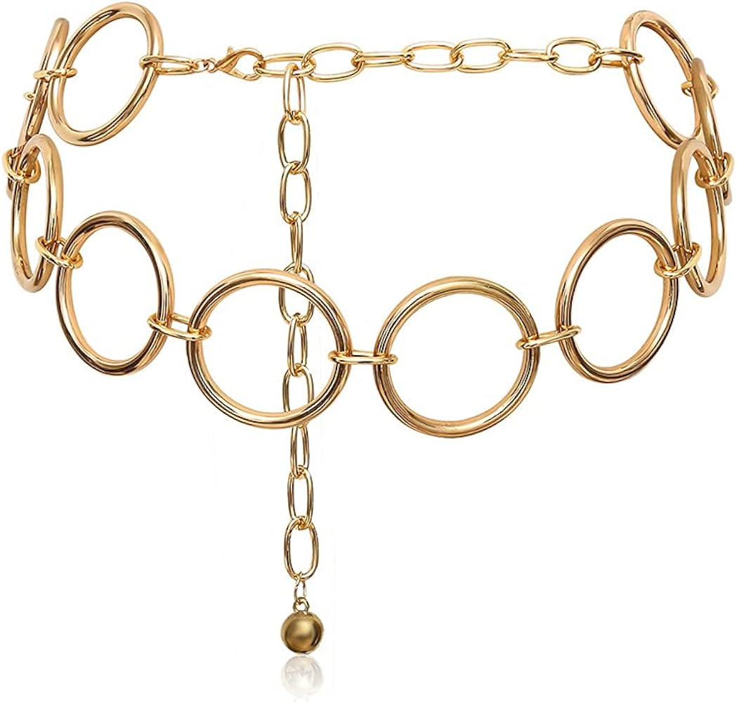 Circle Geometry Lady Body Chain Adjustable Tight Waist Chain Jeans Dress Waist Chain Gold | Amazon (US)