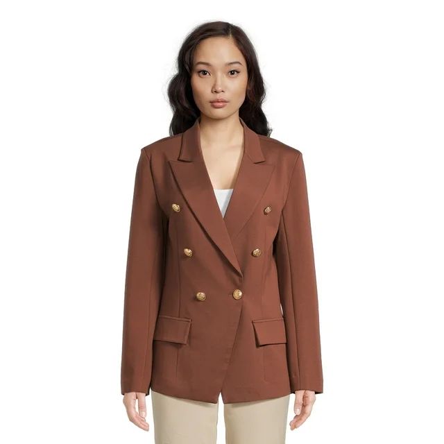 Attitude Unknown Women's and Women's Plus Double Breasted Blazer with Metallic Buttons | Walmart (US)