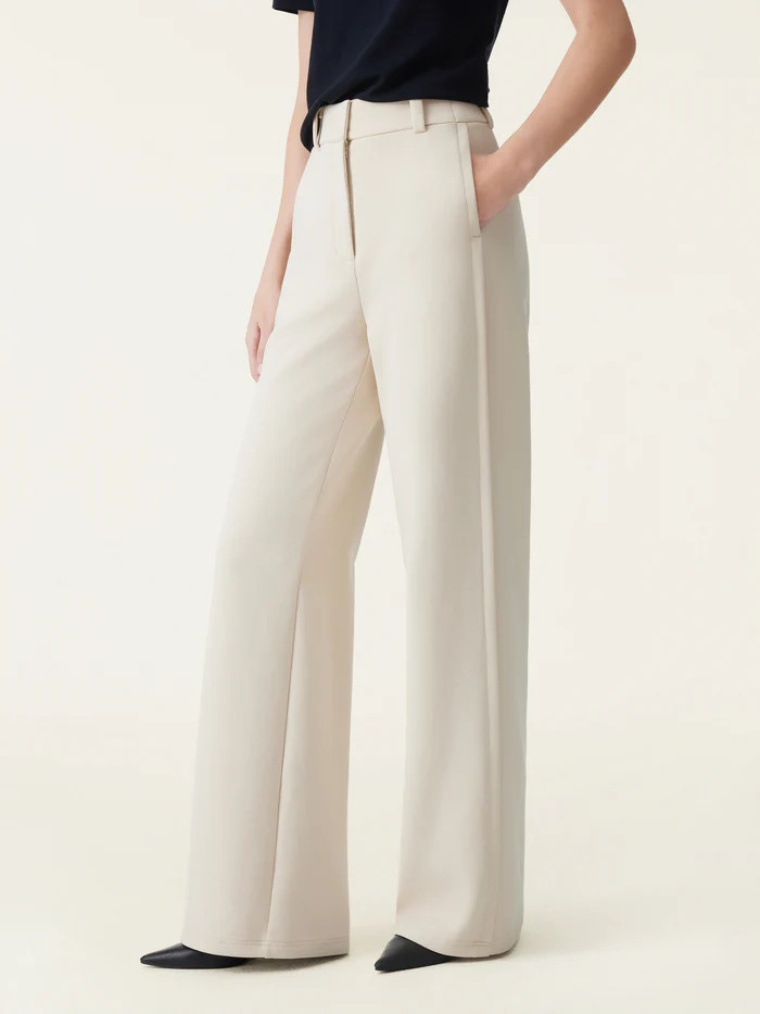 Stretchy Mid Rise Fly-Front Wide Leg Trousers | OGLmove