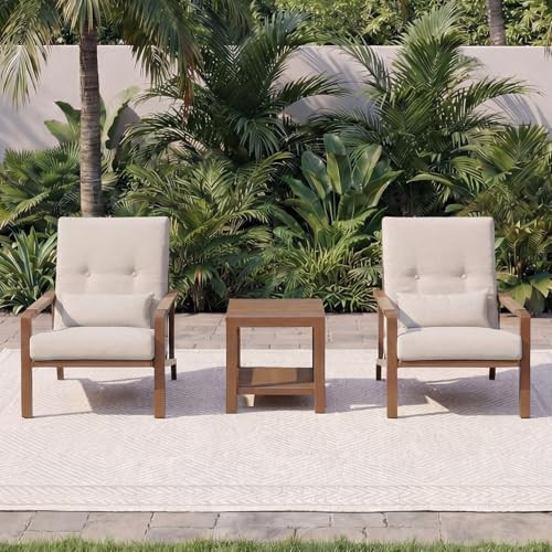Patio Furniture Set, 3 Pieces Outdoor Patio Furniture with Coffee Table Set, Metal Patio Conversa... | Amazon (US)
