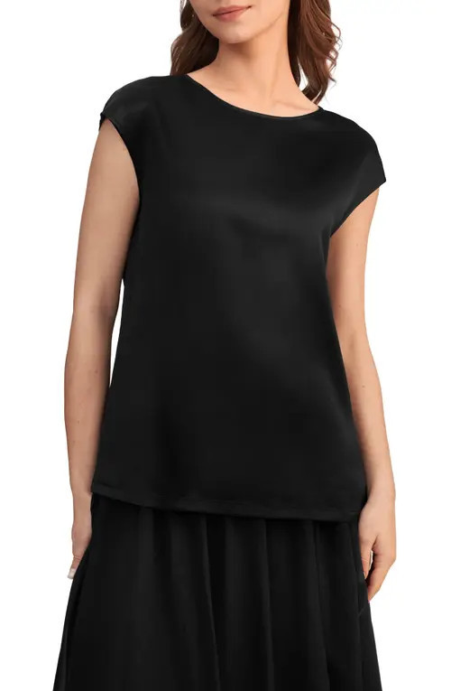 Lilysilk Basic Cap Sleeves Silk Tee in Black at Nordstrom, Size Medium | Nordstrom