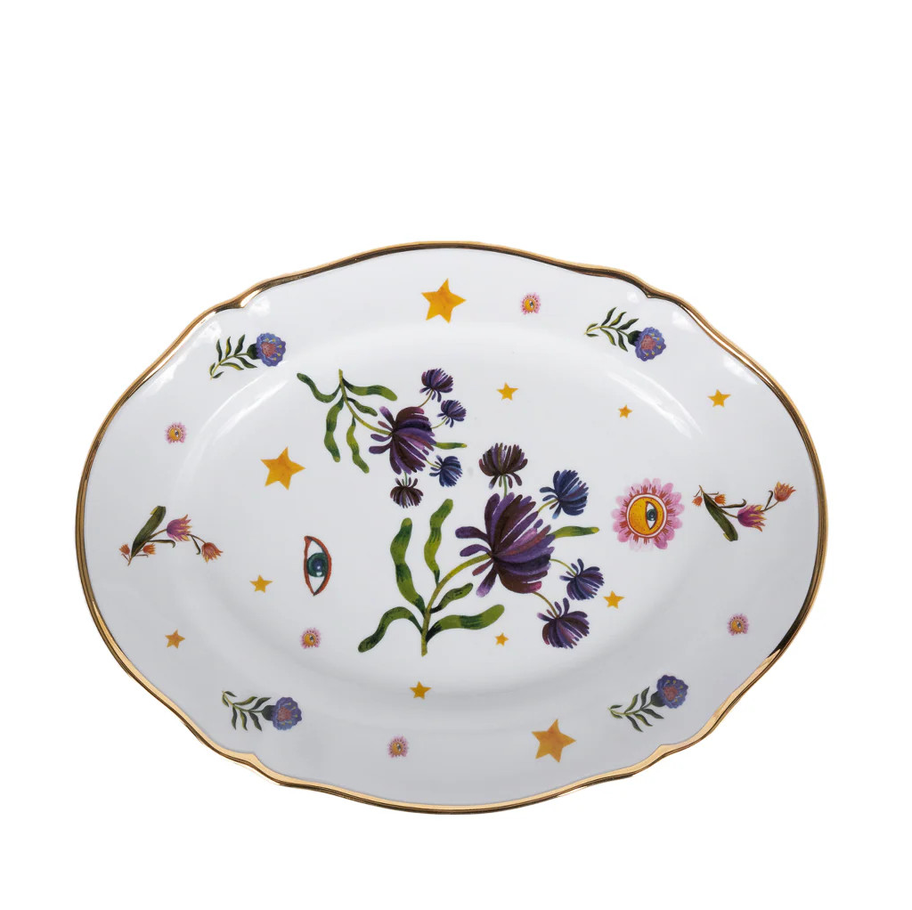 Floral Oval Platter, White | Blue Print