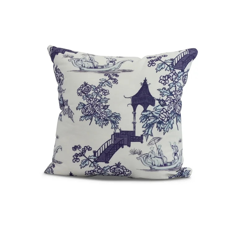 Simply Daisy, 16" x 16" China Old , Floral Print Outdoor Pillow, Navy Blue | Walmart (US)