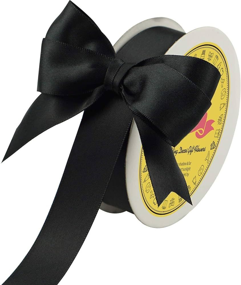 LEEQE Black Double Face Satin Ribbon 1 inch X 25 Yards Spool Bright Colors Very Suitable for Wedding | Amazon (US)