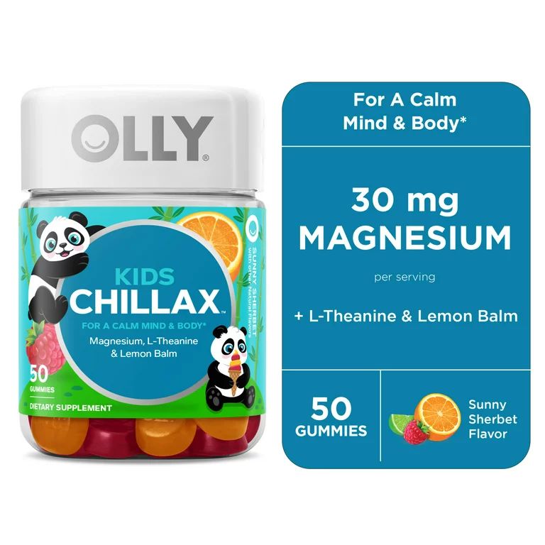 OLLY Kids Chillax Gummy, Chewable Supplement, Magnesium, L-Theanine, Sunny Sherbet, 50 Ct | Walmart (US)