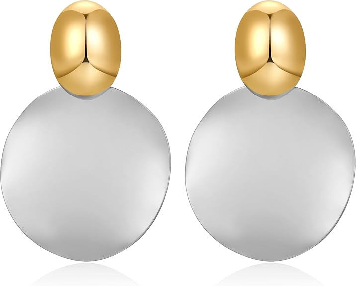 FAMARINE Big Disc Drop Earrings Gold Dangle Earrings Round Hammered Earrings Women | Amazon (US)