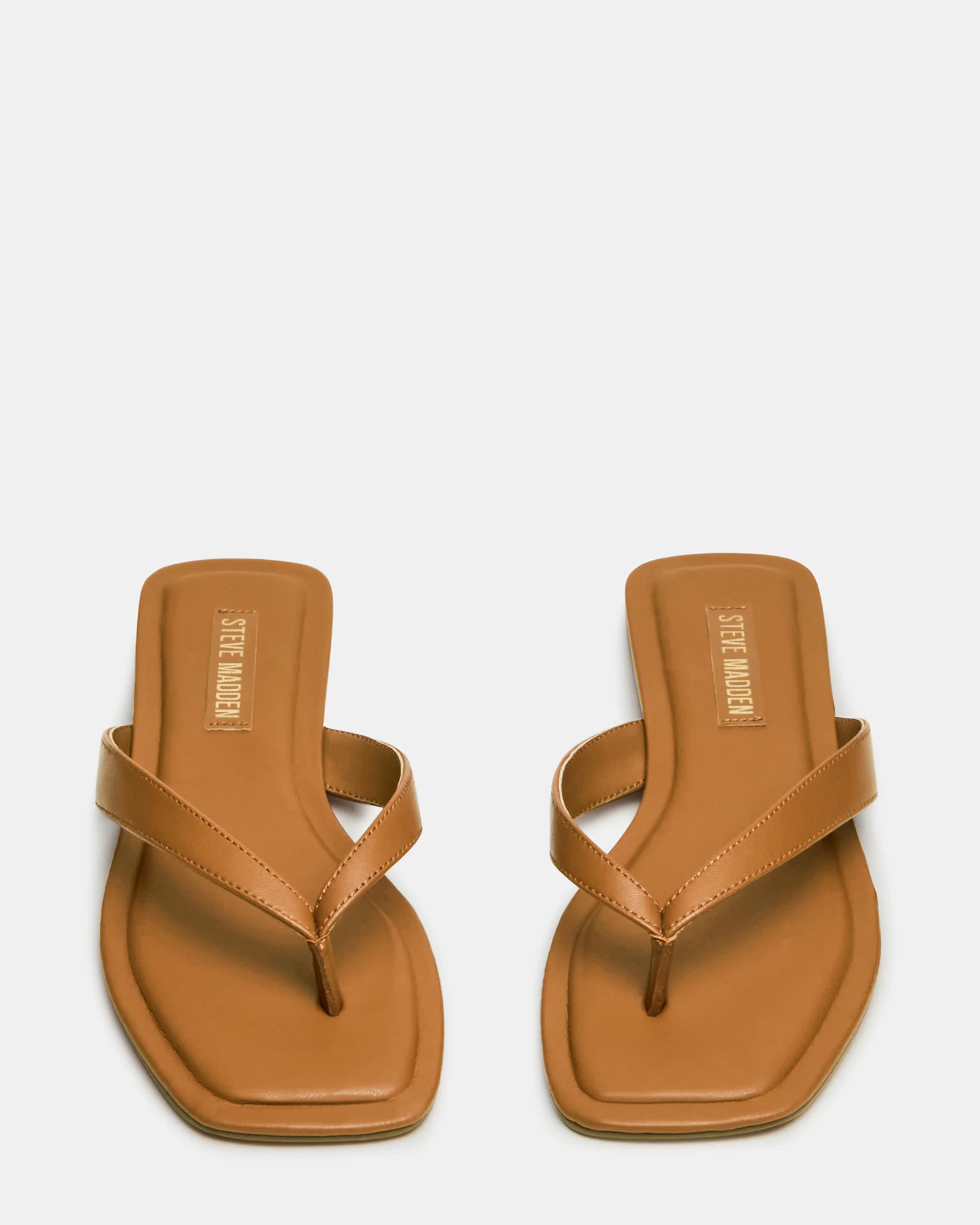 TRELLA Tan Leather Square-Toe Thong Women's Sandal | Steve Madden (US)