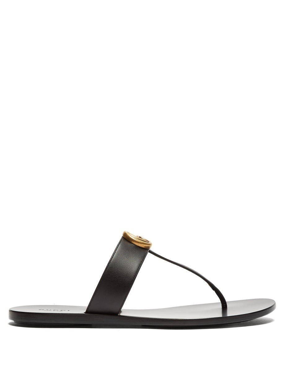 GG Marmont T-bar leather sandals | Matches (US)