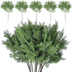 12 Pcs Christmas Fake Juniper Cedar Pine Branches,17 x 9 Inches Faux Cedar Branches Artificial Ce... | Amazon (US)