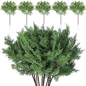 12 Pcs Christmas Fake Juniper Cedar Pine Branches,17 x 9 Inches Faux Cedar Branches Artificial Ce... | Amazon (US)
