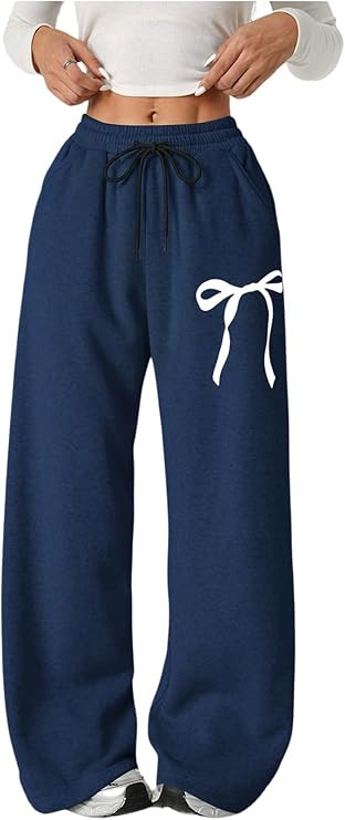 Verdusa Girl's Bowknot Baggy Sweatpants Lightweight Straight Leg Athletic Pants with Pockets | Amazon (US)