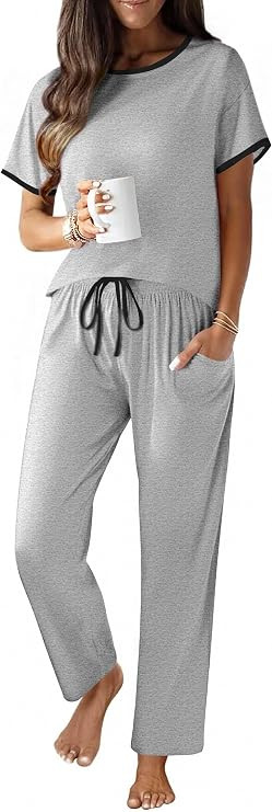 Ekouaer 2 Piece Cotton Pajamas for Women | 2 Piece Soft Lounge Set, 100% Cotton Womens Short Slee... | Amazon (US)