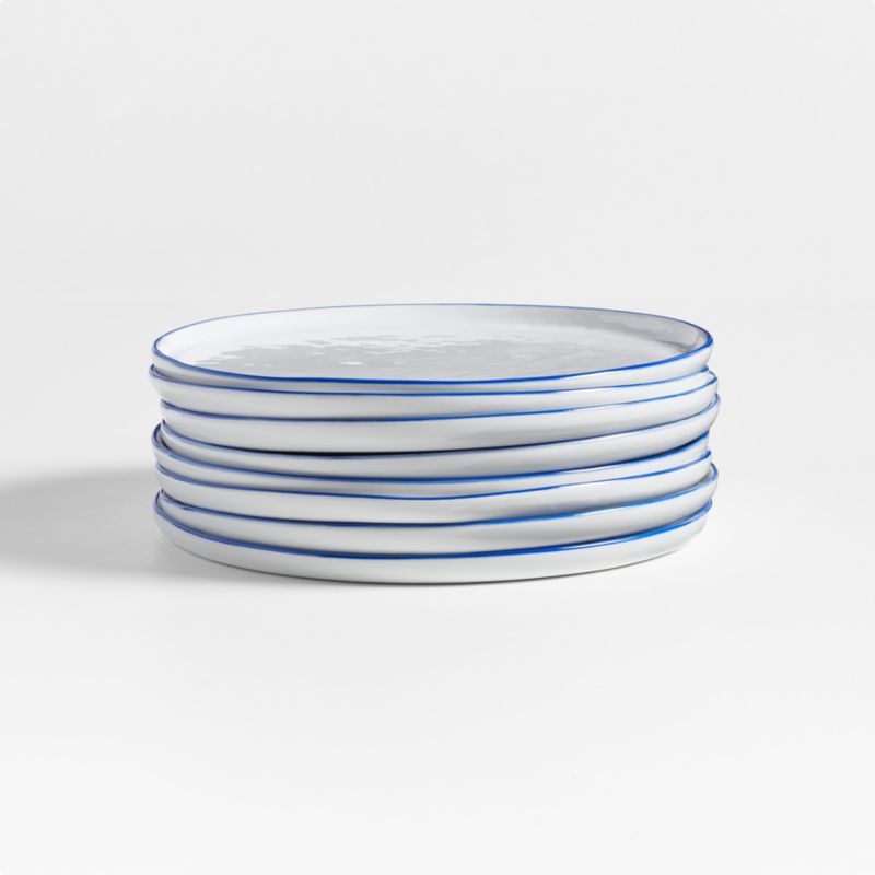 Mercer Blue Rim Round Ceramic Salad Plates, Set of 8 + Reviews | Crate & Barrel | Crate & Barrel