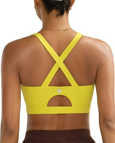 RUNNING GIRL Sports Bra for Women High Support Molded Cup Strappy Running Sports Bras with Sewn in Pads(3027_Bright Yellow_S) | Amazon (US)