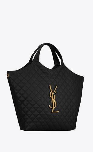 Maxi shopping bag with toggle closure, featuring a removable zipped pouch, decorated with carré-... | Saint Laurent Inc. (Global)