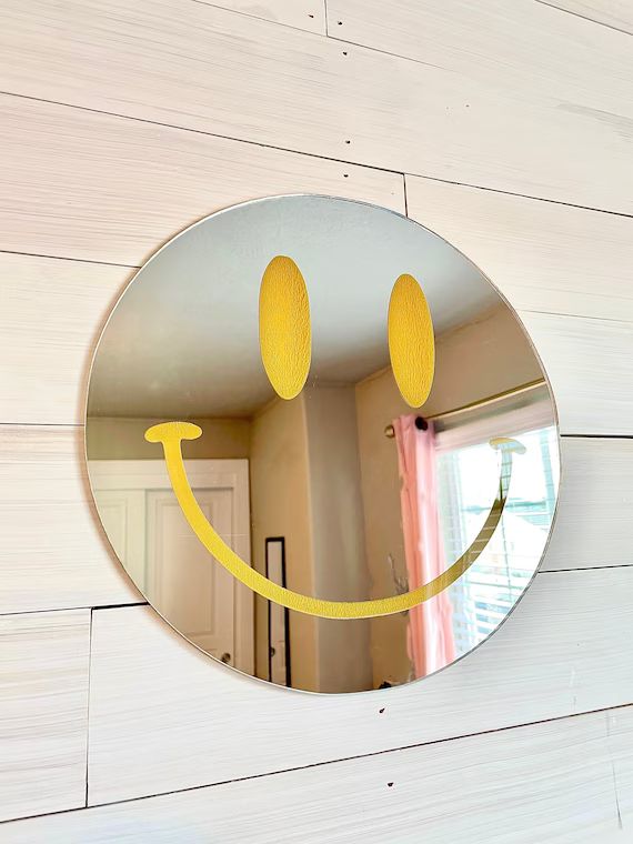 Acrylic Smiley Face Mirrored Wall Art  Wall Hanging for Home - Etsy | Etsy (US)