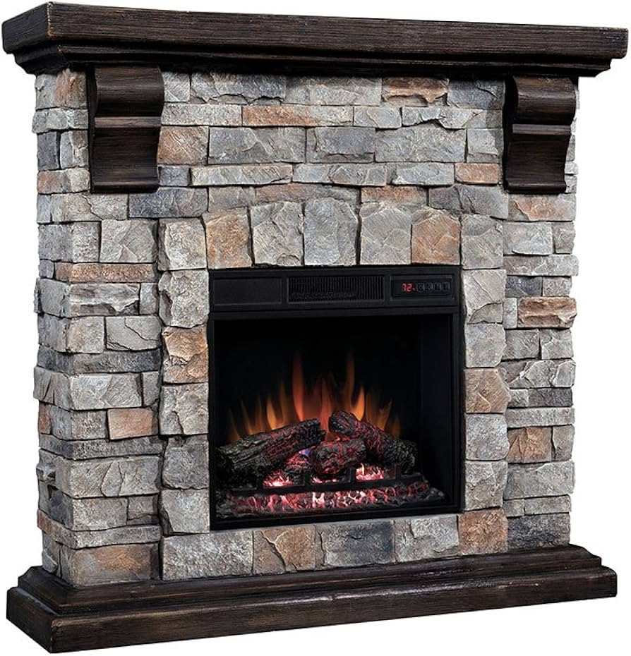 Classic Flame Pioneer Stone Electric Fireplace Mantel Package, Brushed Dark Pine - 18WM10400-I601 | Amazon (US)